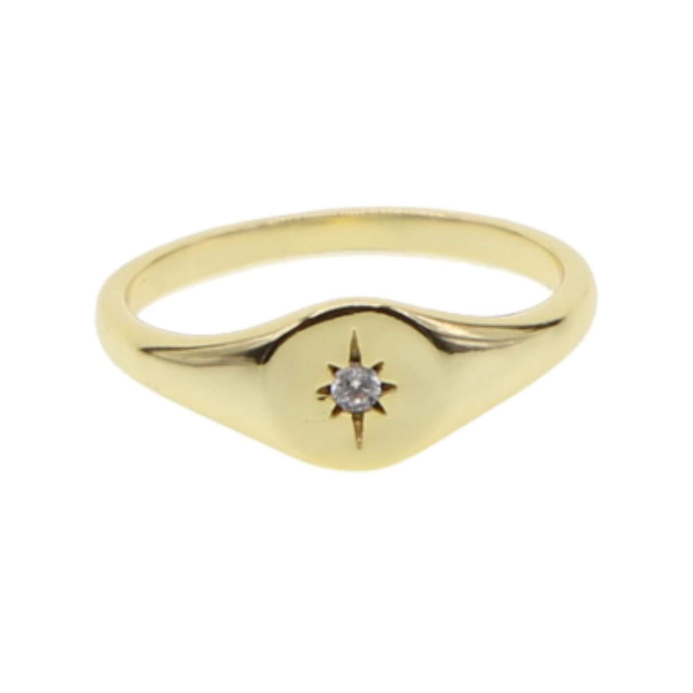 Diamond CZ Gold Signet Dainty Statement Ring